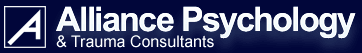 Alliance Psychology and Trauma Consultants Logo - White text on a dark blue background